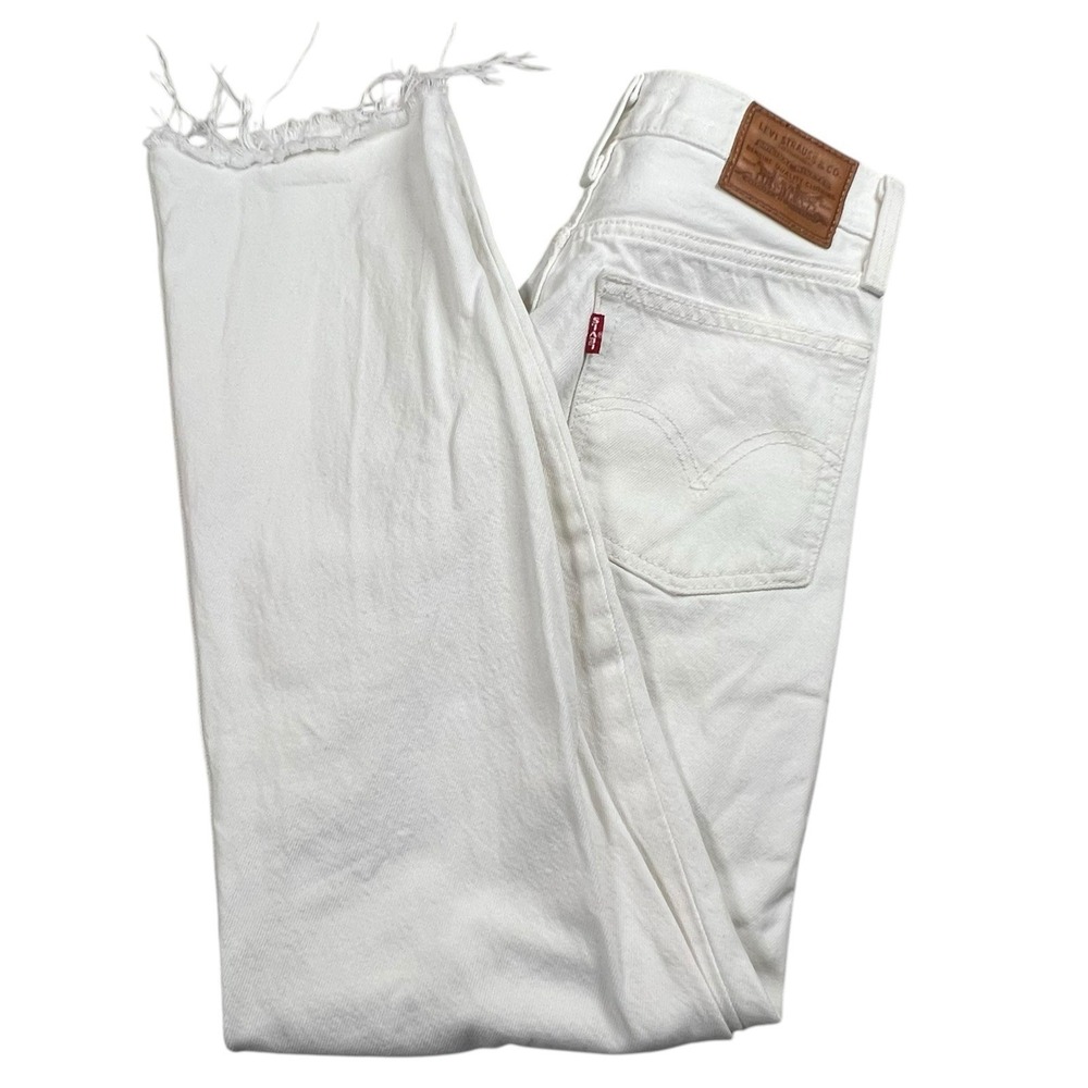 Levis Premium Womens 25 White Wedgie Straight Distressed Button Fly Jeans